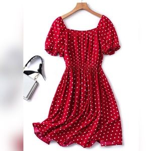 NWOT SHEIN Red & Polka Dot Puff Sleeve Cottagecore Midi Dress